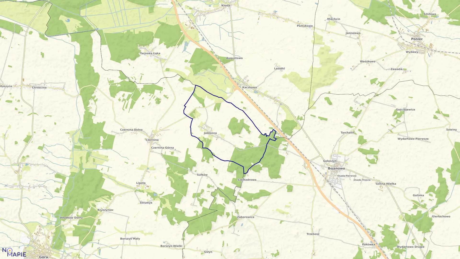 Mapa obrębu Jabłonna w gminie Rydzyna