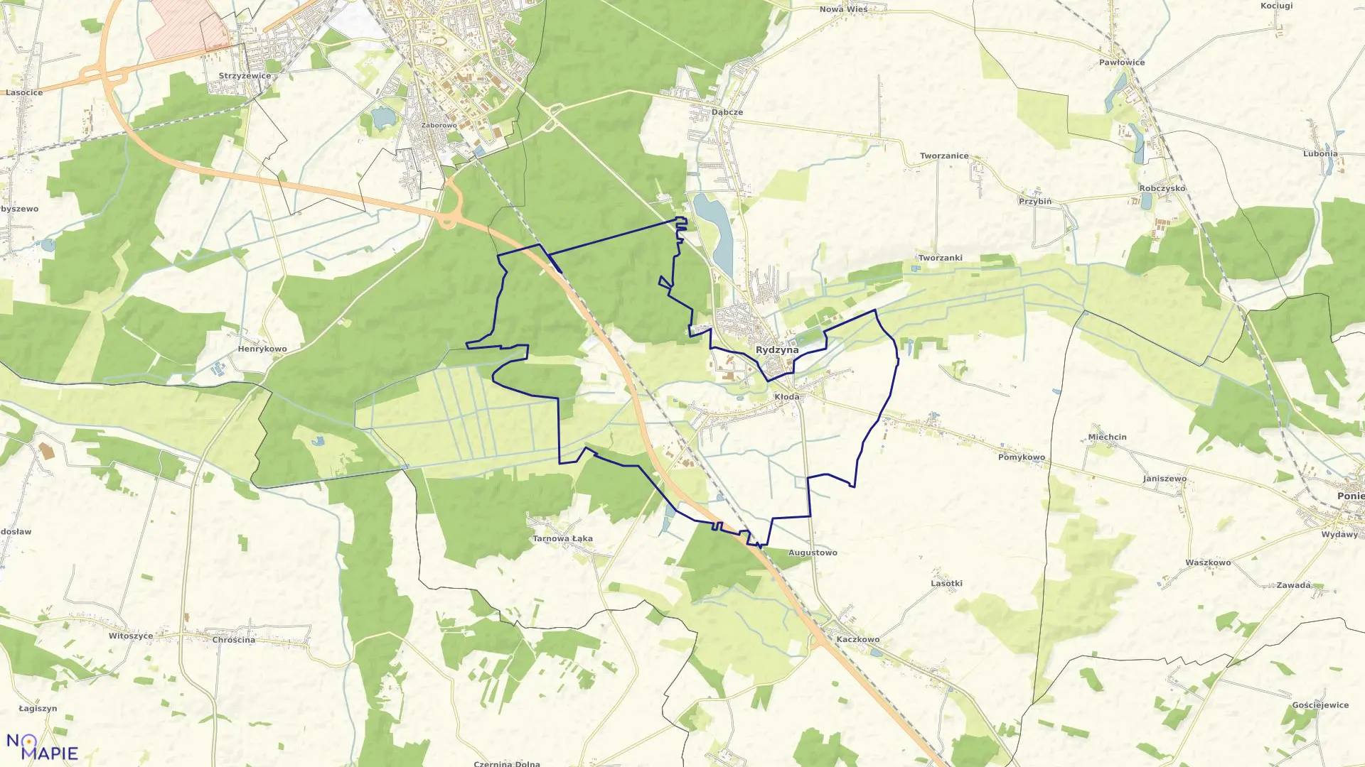 Mapa obrębu Kłoda w gminie Rydzyna