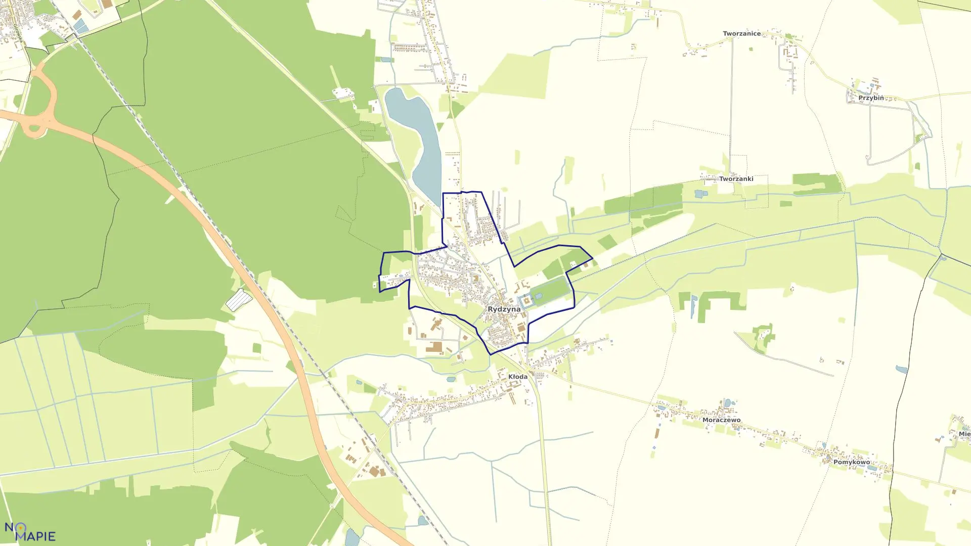 Mapa obrębu Rydzyna w gminie Rydzyna